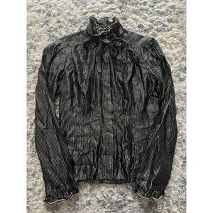 Vintage D Polimeni For Pogia Black Sheer Blouse Sz 4 Silver Gold Stripes